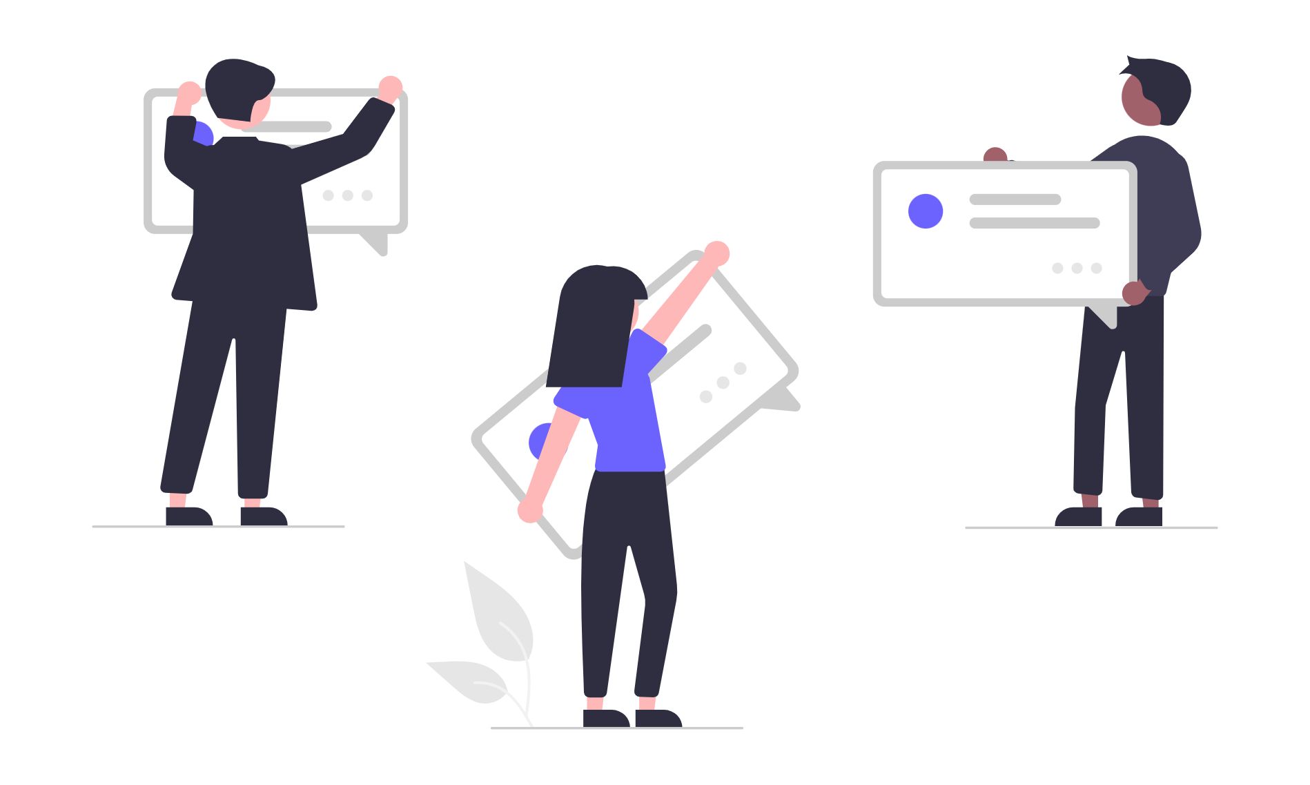 Illustration of a diverse online community discussing topics.